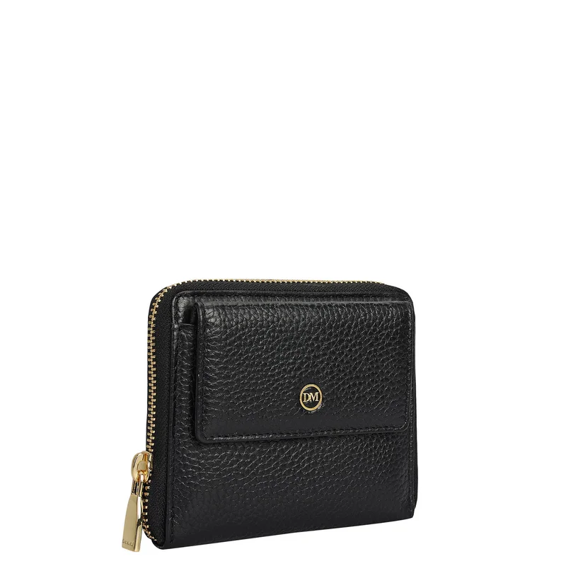 دا ميلانو Wax Leather Ladies Wallet - Black